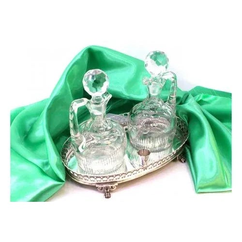 Grid-Shaped Silver and Cut Glass Cruet with Claw-Shaped Feet, Set of 3 For Sale - Image 6 of 8