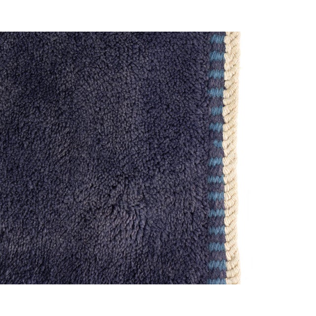 Deep Navy Abstract Lattice Hand-Knotted Wool Rug | 9'2" X 6'2" | One of a Kind For Sale - Image 6 of 6