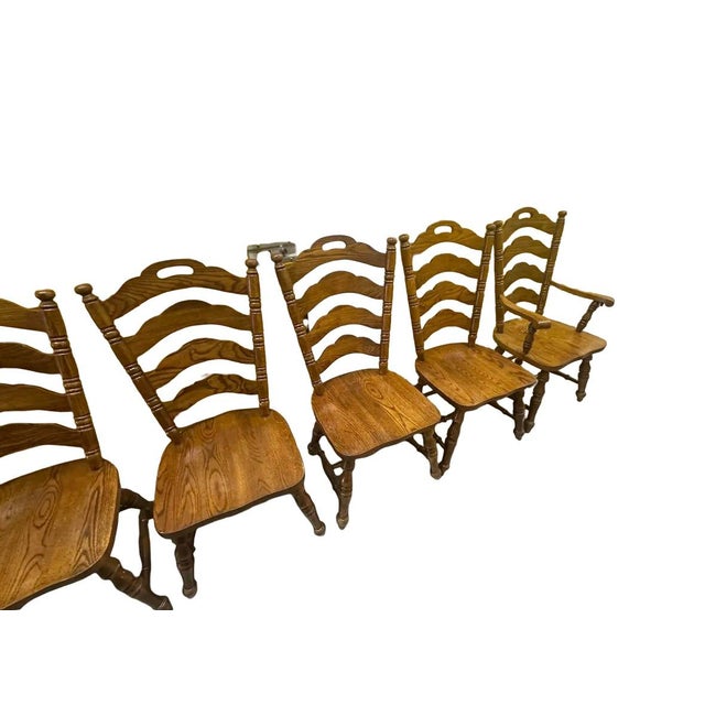 Wood Vintage Virginia House Solid Oak Ladderback Dining Chairs – Set of 8 For Sale - Image 7 of 8