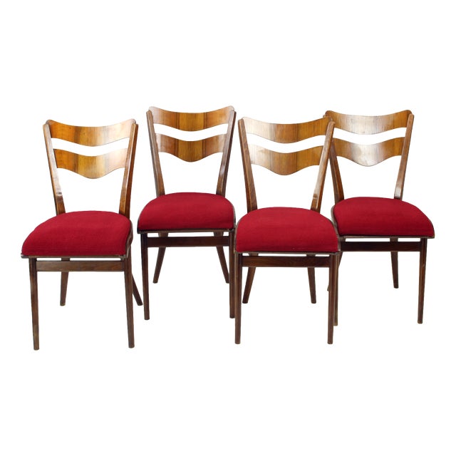 Dining Chairs in Oak and Walnut, Czechoslovakia, 1960s, Set of 4 For Sale