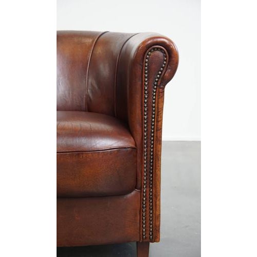 Dark Cognac Sheepskin Club Armchair For Sale - Image 9 of 15