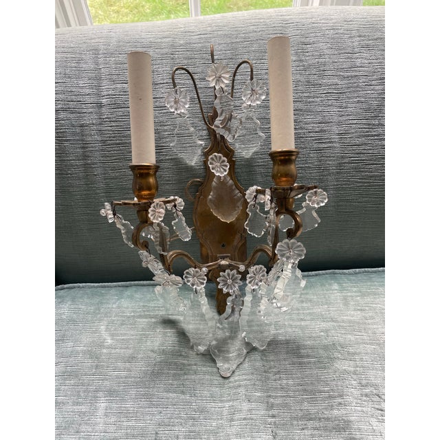 Pair of French Bronze and Crystal Antiques Sconces For Sale - Image 12 of 12