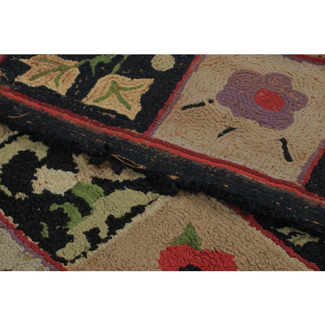 Brown Antique Hooked Rug With Floral Panels in Checkered Grid - Rug & Kilim For Sale - Image 8 of 9