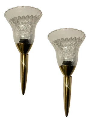 Murano Glass Brass Sconces, 1980s, Set of 2