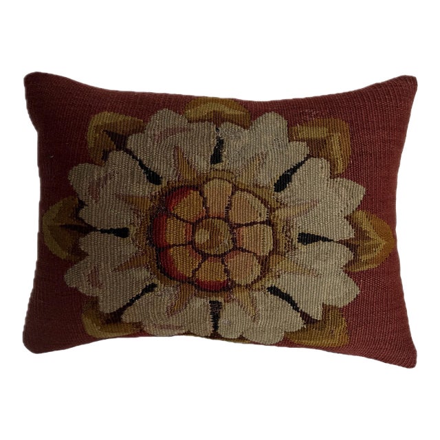 18th Century French Aubusson Floral Tapestry Pillow For Sale
