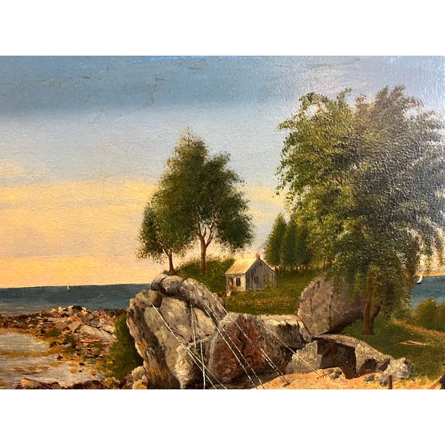 Late 19th Century Folky Oil on Canvas of a Coastal Landscape With Fishermen For Sale In New York - Image 6 of 7
