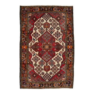 Vintage Allover Designed Persian Malayer Wool Rug in Beige and Red For Sale