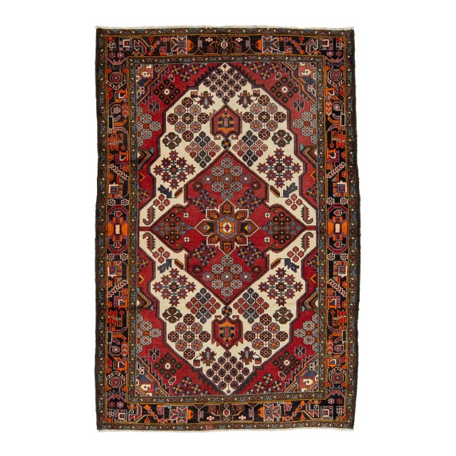 Vintage Allover Designed Persian Malayer Wool Rug in Beige and Red For Sale