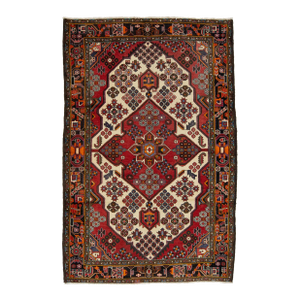 Vintage Allover Designed Persian Malayer Wool Rug in Beige and Red