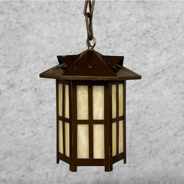 Arts & Crafts Antique Arts & Crafts Copper & Slag Glass Hanging Pendent Light For Sale - Image 3 of 4