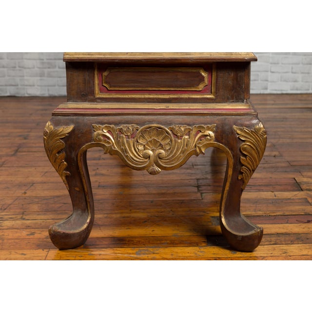 Brown Dutch Colonial Early 20th Century Bonnet Top Gilded Cabinet with Glass Doors For Sale - Image 8 of 13