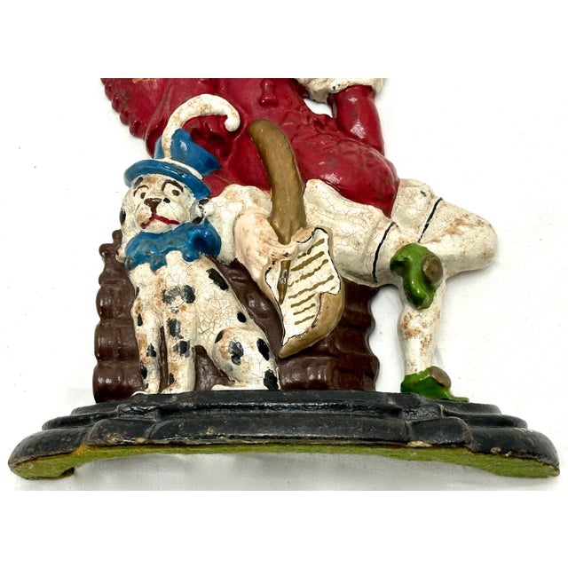 Large Antique English Folklore Character Punch & His Dog Toby Cast Iron Doorstop Circa 1890s For Sale - Image 9 of 12
