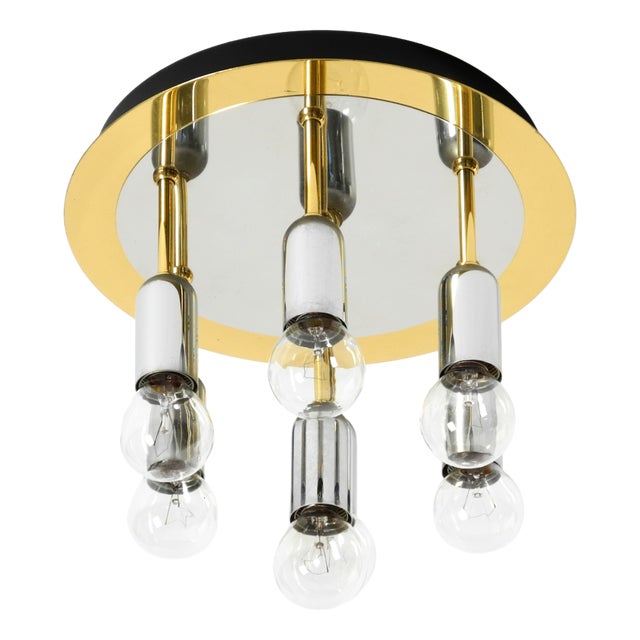Postmodern Ceiling Lamp in Brass and Chrome from H. Schmidt Leuchtenfabrik, 1980s For Sale