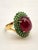 Bochic “Orient” Natural Emerald & Ruby Cocktail Ring Set In 18K Gold & Silver Natural Cabochon Ruby - 17.50 Carat Natural...
