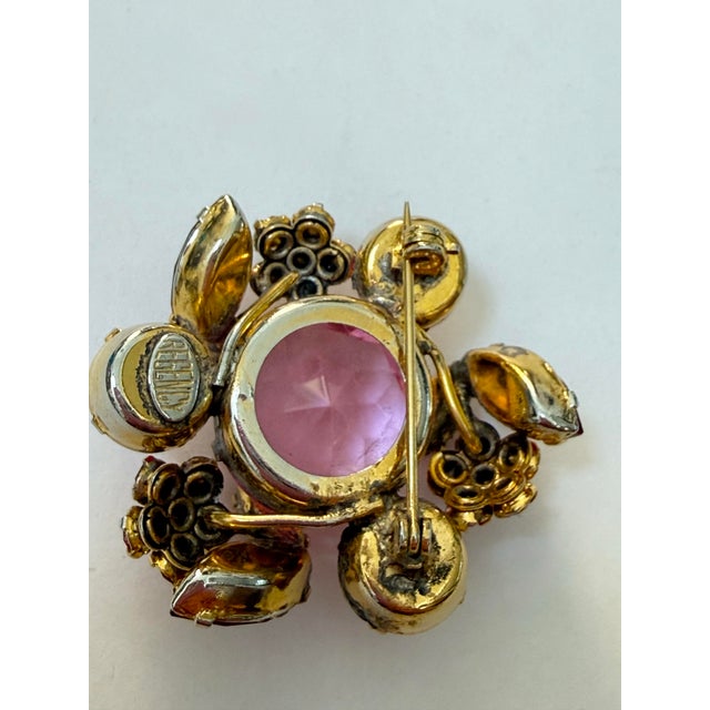 Vintage Regency Pink Rhinestone Flower Brooch 1950s For Sale - Image 4 of 5