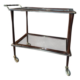 Vintage Italian Walnut and Brass Bar Cart, 1950 For Sale