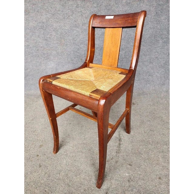 Mid 20th Century Antique Duncan Phyfe Regency Style Accent Side Chair With Rush Seat For Sale - Image 9 of 9