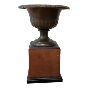 Vintage Bronze Vase/Urn/Garden Planter W/Original Patina on Wood Base