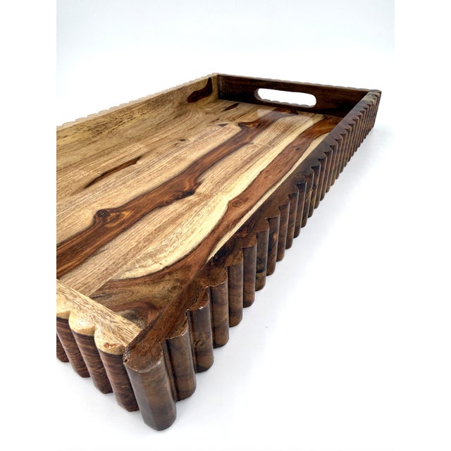 2020s Stunning Handcrafted Flutted Indian Rosewood Serving Tray For Sale - Image 5 of 12