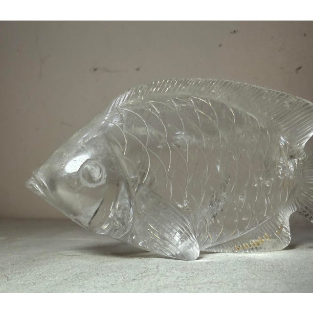 Transparent Antique Hand Carved Chinese Fish Figural Rock Crystal Stone Sculpture Statue For Sale - Image 8 of 13