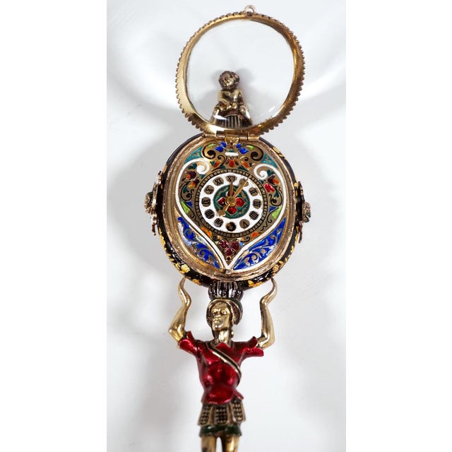 Metal Viennese Silver Enamel Table Clock, 1880 For Sale - Image 7 of 11