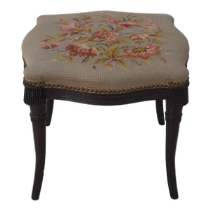 Vintage Needlepoint French Classical Stool or Ottoman