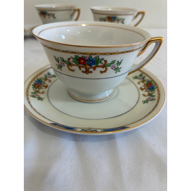 Vintage Meito China “Warren” Hand-Painted Floral Cups and Saucers, Set of 5 For Sale In Oklahoma City - Image 6 of 9
