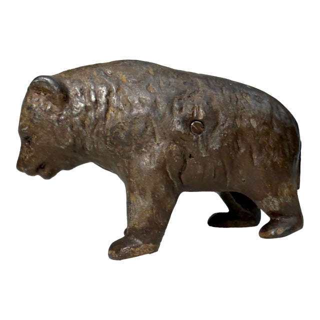 Antique 1910 Cast Iron Pre-Teddy Bear Animal Still Coin Bank by Arcade Foundry For Sale