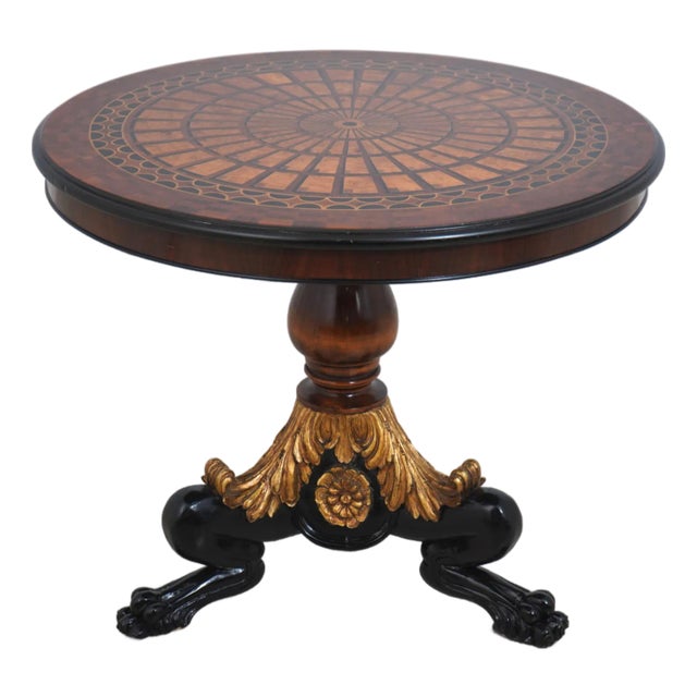 Italian Regency Round Black & Gold Inlaid Center Table For Sale