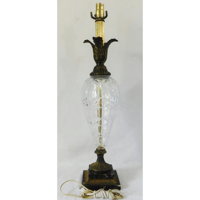 Mid 20th Century Vintage Mid-Century Tall Cut Crystal Marble Base Gold Metal Table Lamp For Sale - Image 5 of 12