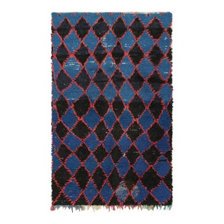 Vintage Moroccan Rug in Black, Blue and Red Diamond Patterns, From Rug & Kilim For Sale