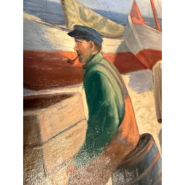 Wood Late 20th Century Danish School Oil Painting, “Sailors Resting” - Signed For Sale - Image 7 of 8