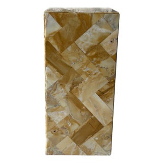 Antique Golden Stone Mosaic Pedestal With Geometric Inlay For Sale