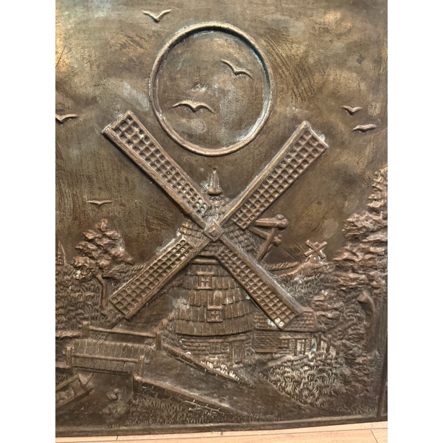 Antique Embossed Fireplace Summer Cover, Windmill Scene, Bronze-Tone Metal For Sale - Image 11 of 13