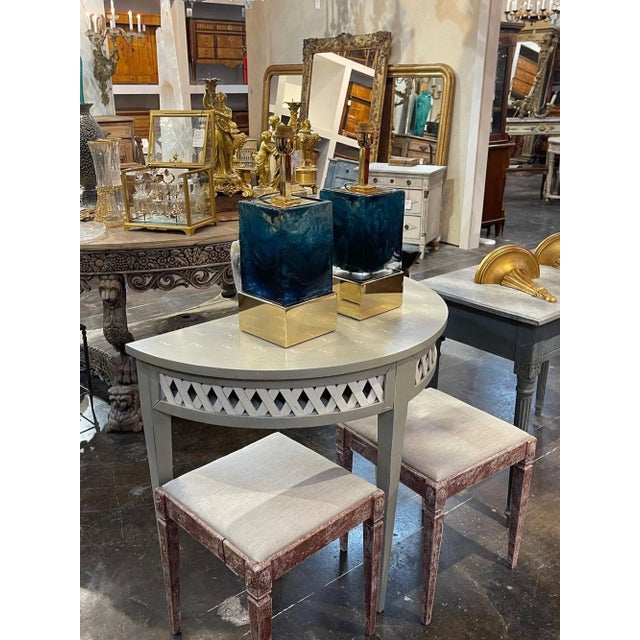 Blue Pair of Murano Glass Block Lamps For Sale - Image 8 of 9