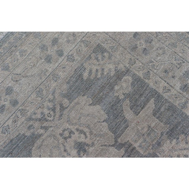 Modern Oushak With Large Floral Motifs With Cream Blue and Steel Blue For Sale - Image 12 of 12