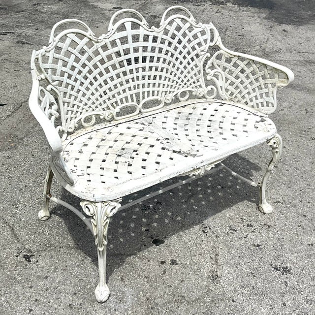 Late 20th Century Vintage Regency Web Wrought Iron Bench For Sale - Image 5 of 7