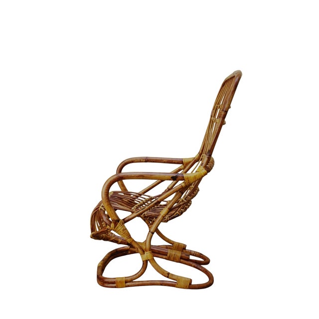 Tito Agnoli Rattan and Bamboo Armchair attributed to Tito Agnoli, Italy, 1960s For Sale - Image 4 of 7