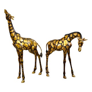 Pair Large Late 20th Century Brass Giraffes, After Sergio Bustamante For Sale