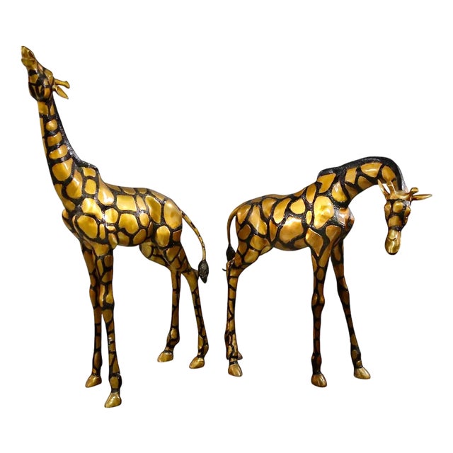 Pair Large Late 20th Century Brass Giraffes, After Sergio Bustamante For Sale