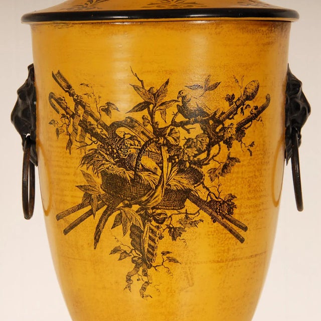 Chapman Manufacturing Company Vintage Italian Lamps Yellow Neoclassical With Lion Masks Louis XVI Traditional Table Lamps Tariff Free a Pair For Sale - Image 4 of 13