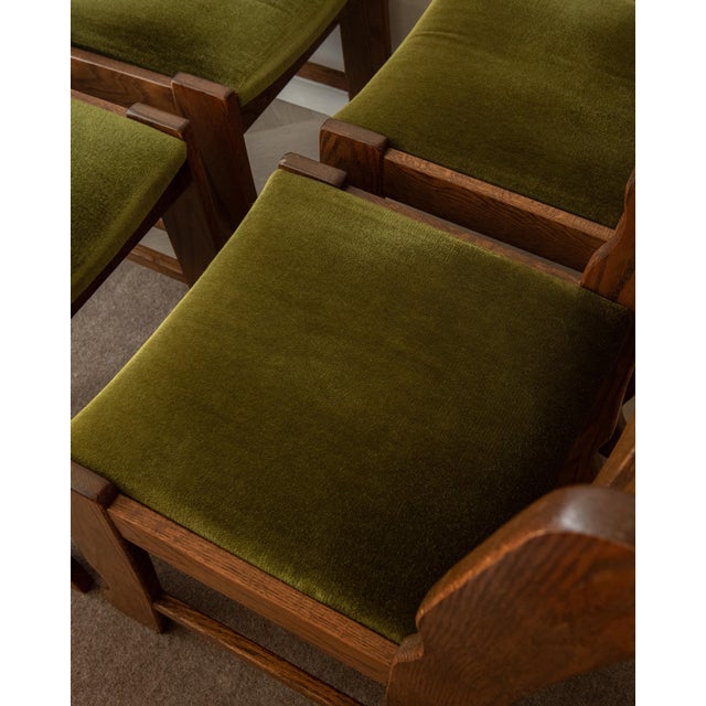 Brutalist Oak Razorback Dining Chairs with Green Velvet, 1970s, Set of 4 For Sale - Image 17 of 18