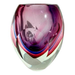 Vintage Murano Sommerso Art Glass Flavio Poli Seguso Venetian Facet Cased Vase 5.5''