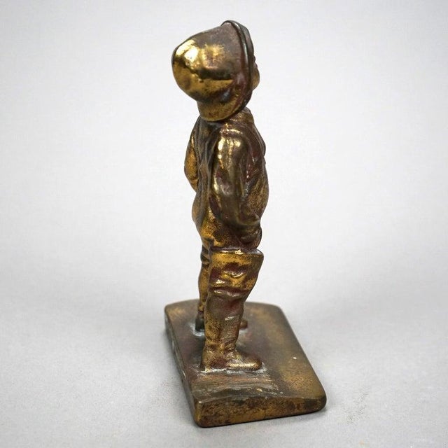 Antique Pair Bronzed Bookends, Young Boy, Circa 1920 For Sale - Image 9 of 14