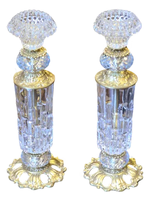 French Style Crystal & Brass Single Candle Holder Set of 2 for Refined Interiors