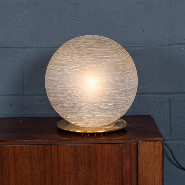 Vintage Italian Hand-Blown Frosted Murano Glass Globe Table Lamp, 1980 For Sale - Image 3 of 14