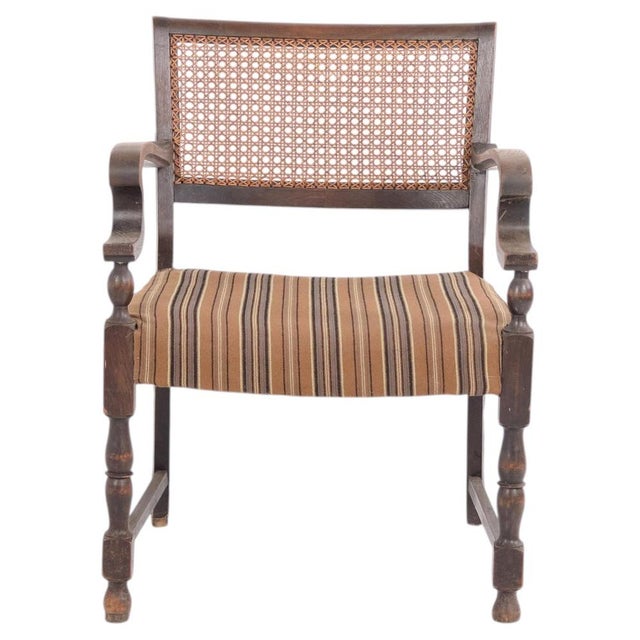 Antique Oak Armchair with Upholstery and Cane, 1920s For Sale - Image 10 of 10