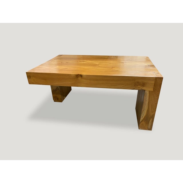 2010s Andrianna Shamaris Teak Wood Balance Coffee Table For Sale - Image 5 of 6