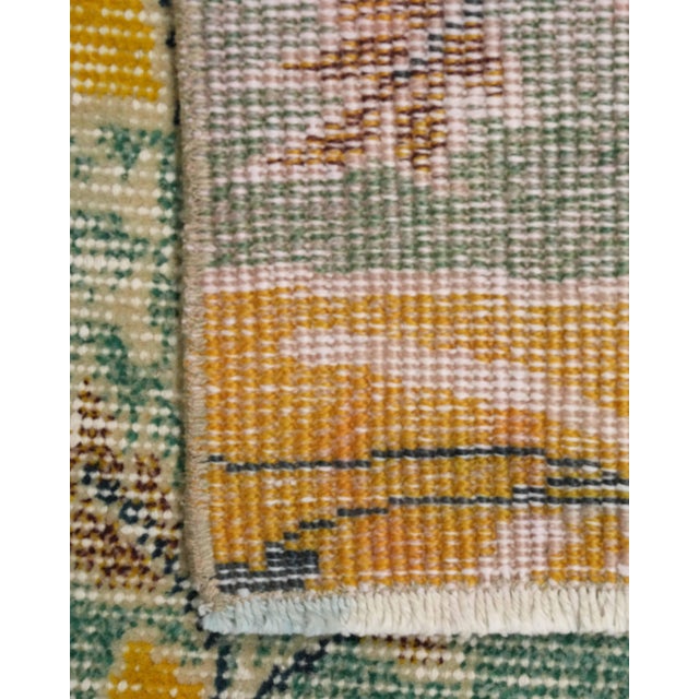 Textile 1970s Vintage Turkish Handmade Wool Cotton Green Yellow Runner Rug For Sale - Image 7 of 11