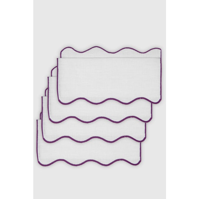 OLAS Eggplant Linen Cocktail Napkins from Los Encajeros, Set of 4 For Sale - Image 4 of 4